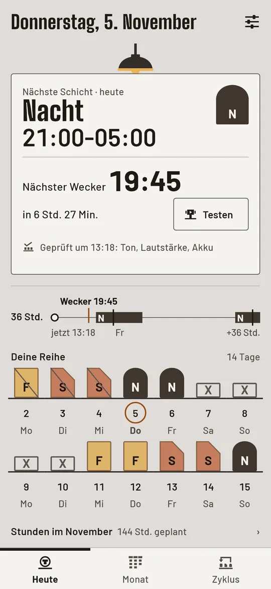Ein Wecker vor jeder Schicht